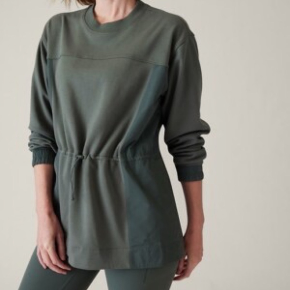 Athleta Triumph Dark Green Drawstring-Waist Pullover Sweatshirt ladies‎ size L